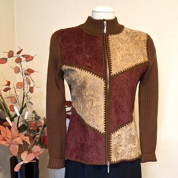 NWT Woman's Brown Multi Color Zip-Up Cardigan Knitwear Lightweight Sweater 6 S - Picture 2 of 8